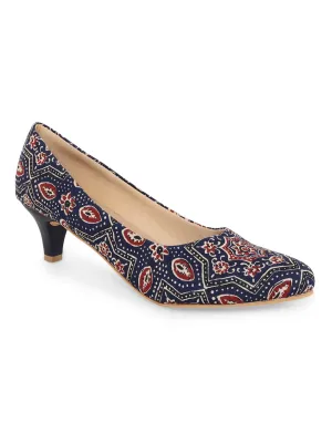 Traditional Ajrakh Blue Kitten Heels