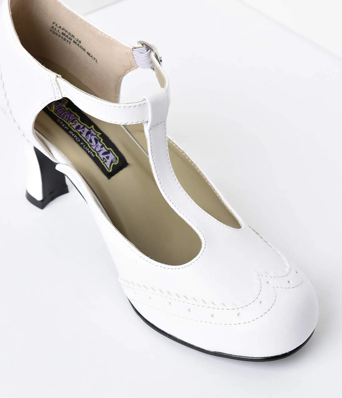 White T-Strap Mary Jane Kitten Heels