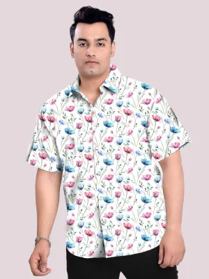 Wine Berry Linen Printed Shirt Men's Plus Size