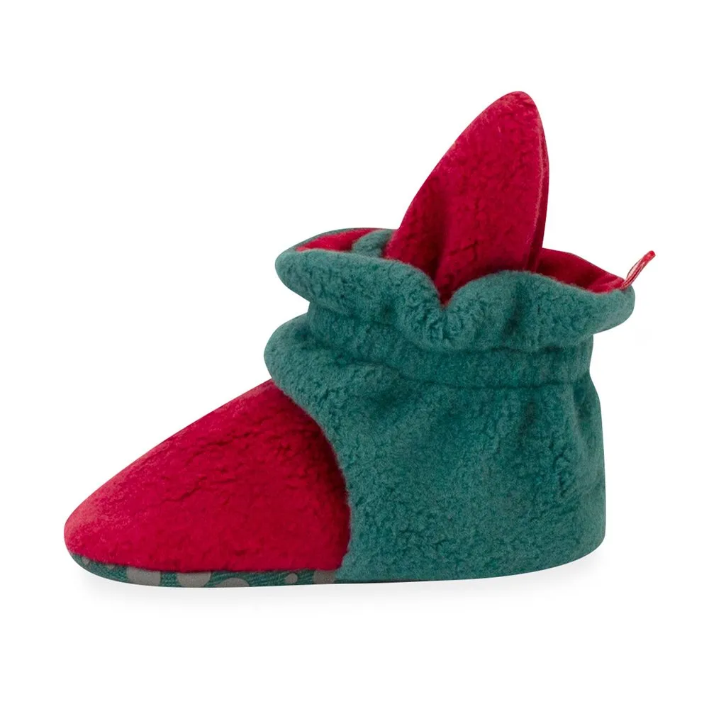 Zutano Cozie Baby Booties Color Block Cranberry/Fern with Grippers