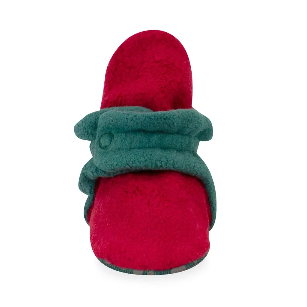 Zutano Cozie Baby Booties Color Block Cranberry/Fern with Grippers